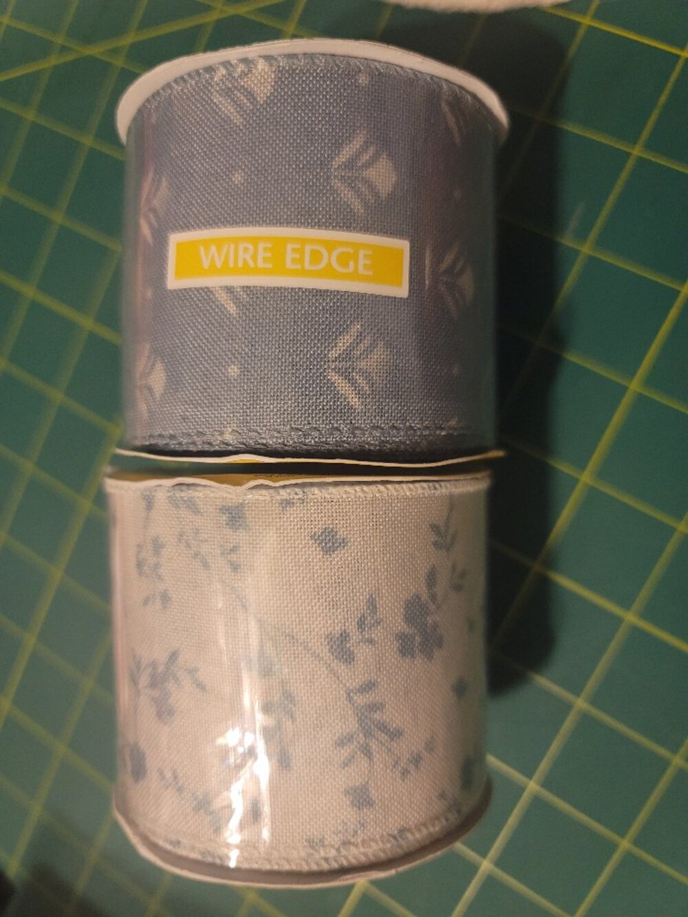 Lot of 2 Joann Place & Time Blue Floral Geometric Wired Edge Ribbon 2.5 Inch